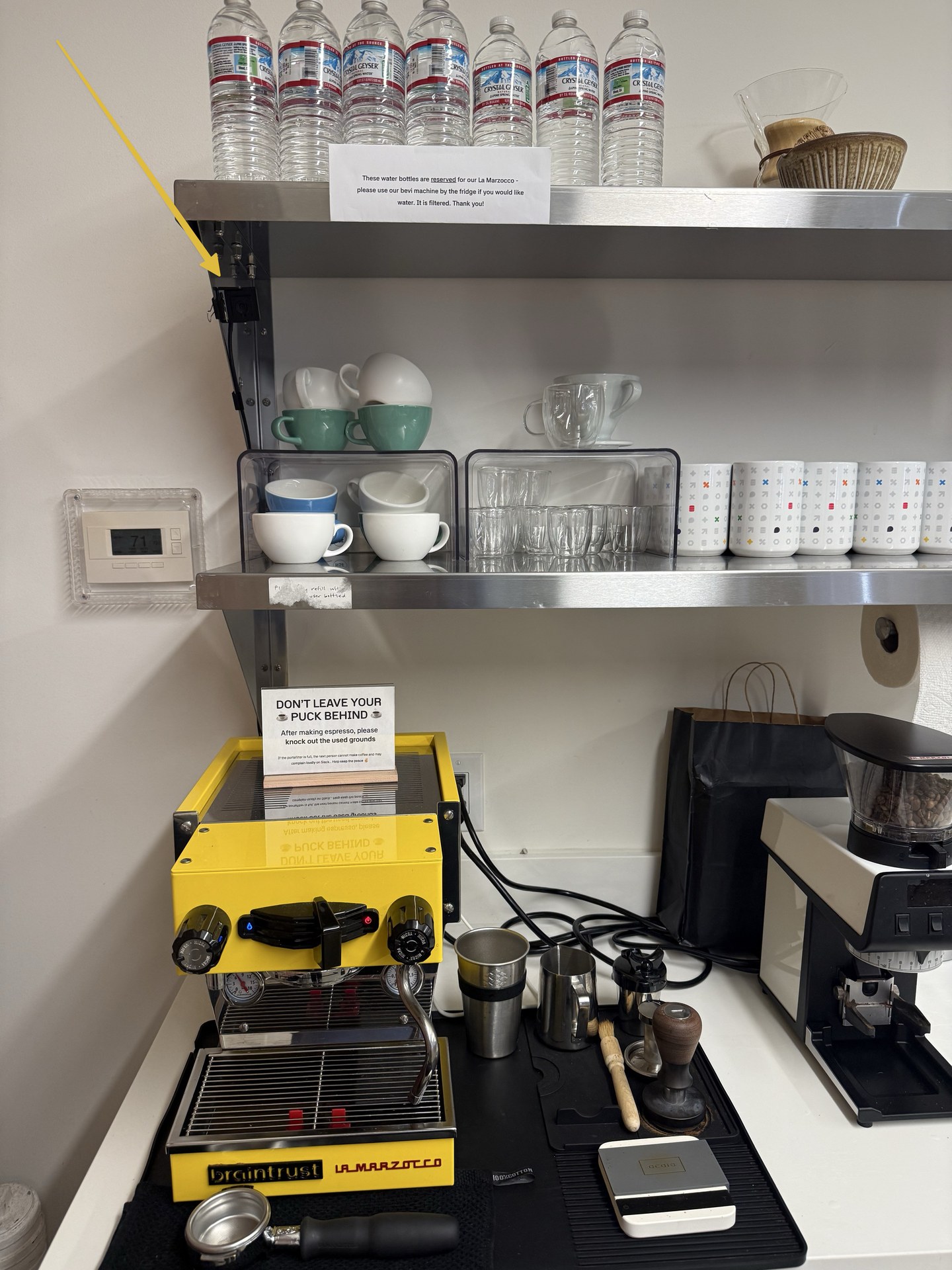 espresso machine setup with the camera mounted under the shelf