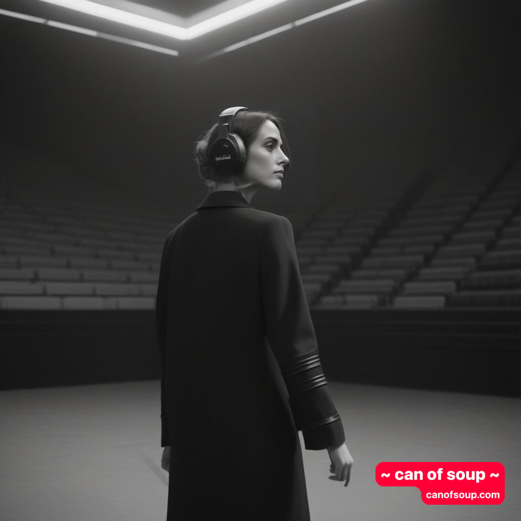 A person presenting on a dark stage