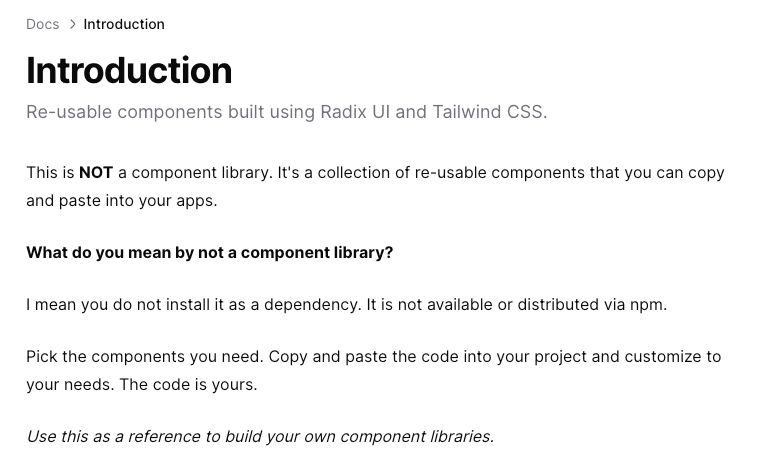 shadcn/ui documentation introduction