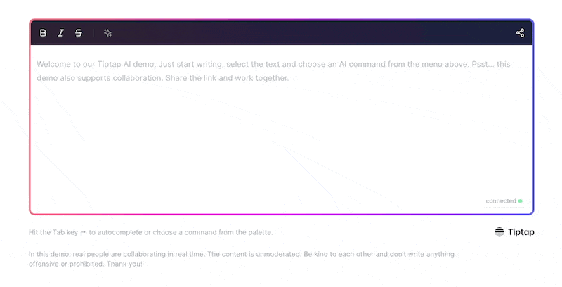 Typing in a Tiptap rich text editor