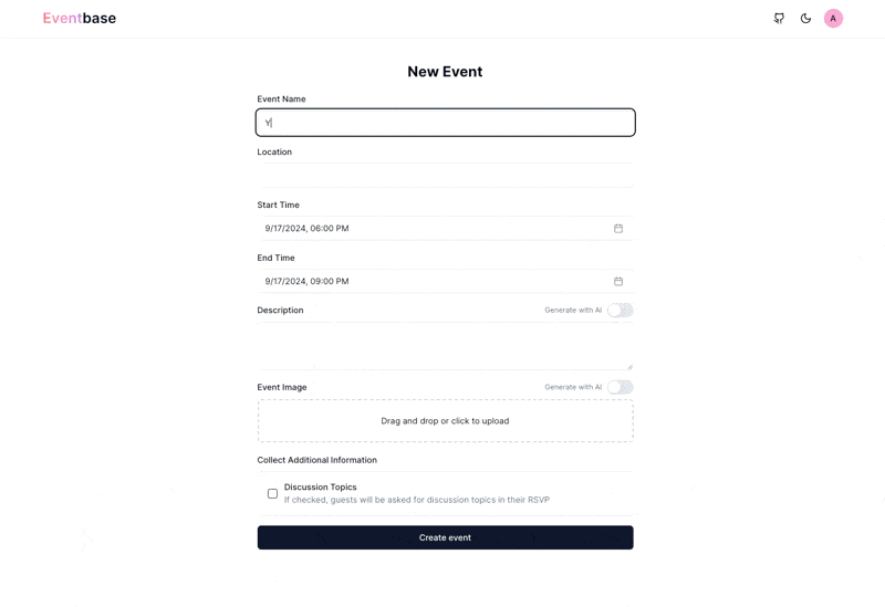 Eventbase new event form
