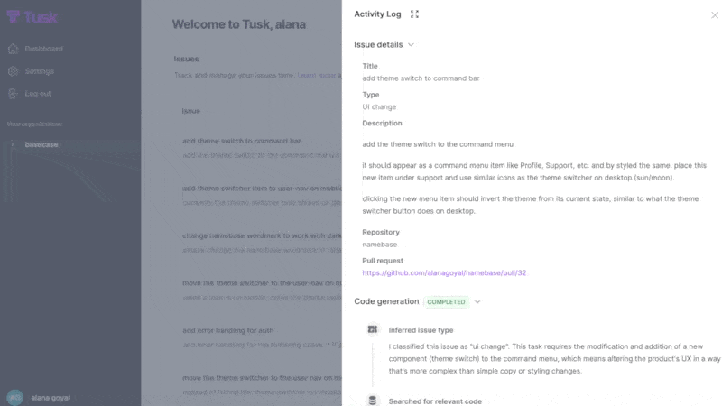 Tusk task interface