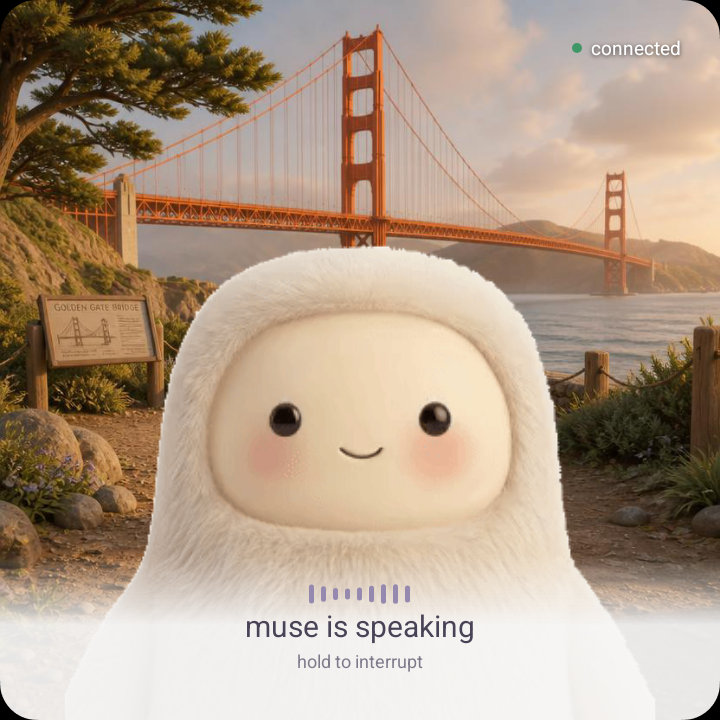 Muse speaking in front of the Golden Gate Bridge